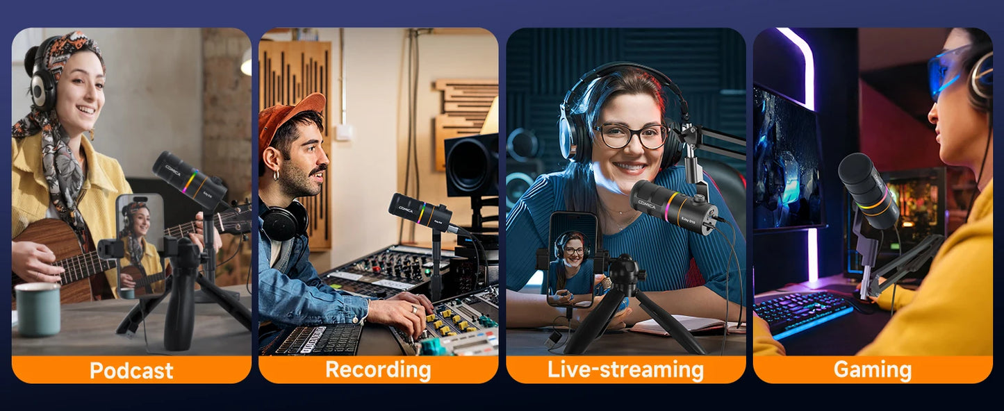 COMICA D10/D10 PRO RGB Cardioid USB/XLR Dynamic Desktop Gaming Mic Wired/Wireless Microphone for Streaming Interview Podcast