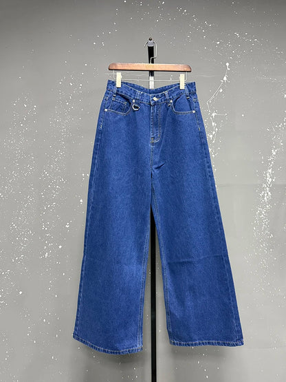IEFB Summer Men's Denim Pants Old Blue Washed Male Jeans Straight Casual Menwear Loose Wide Leg Trousers New Fashion 9C354
