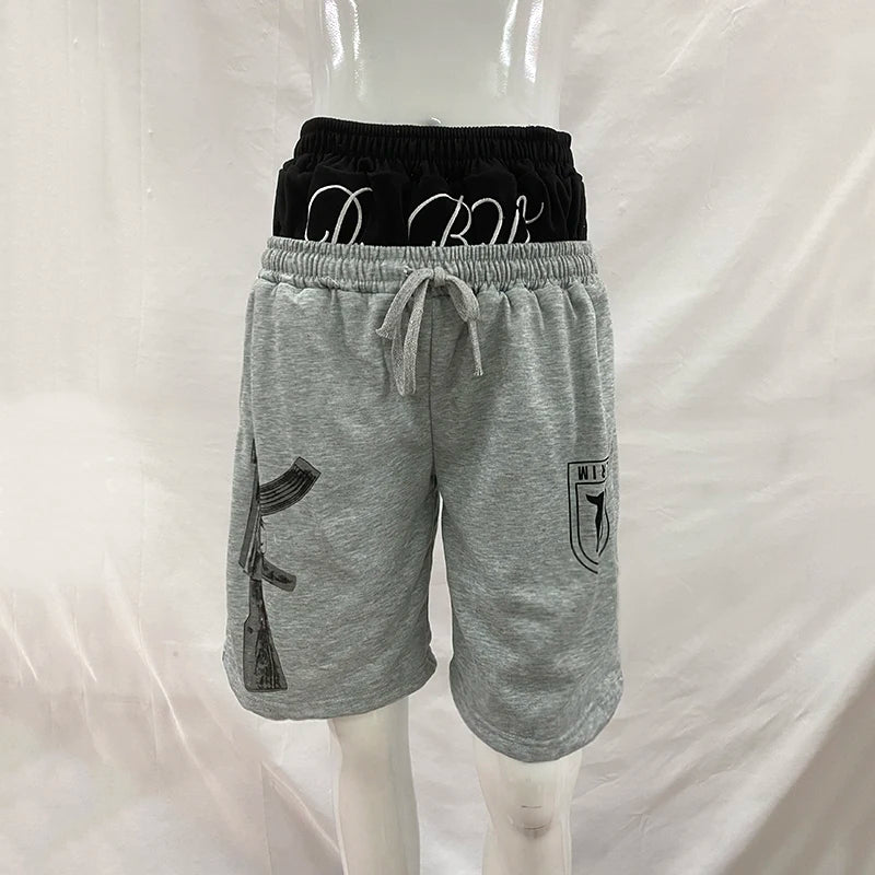 Summer Fashion Trend AK Printed Shorts Fake Two-Piece Double Waistband Casual Versatile Loose Five-Quarter Pants