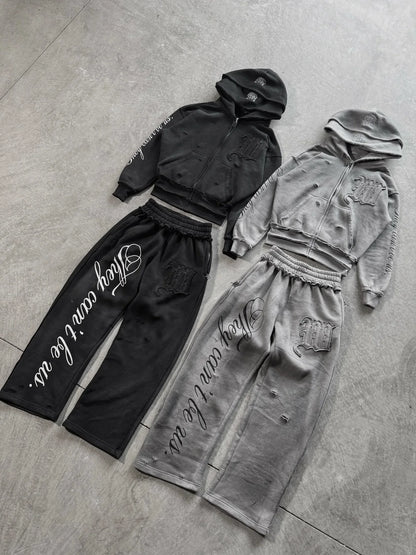 Y2K Harajuku Punk Gothic Loose Hooded Sweatshirt American Embroidered Patch Casual Double Hooded High Street Retro Sports Sui