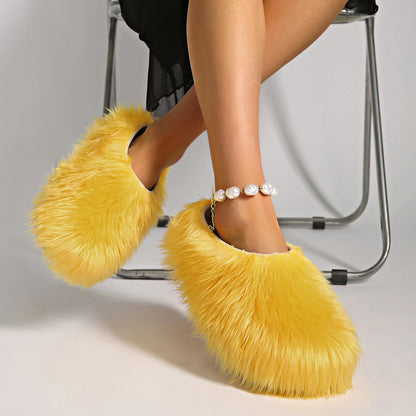 New Fur Slippers Imitation Fur Mueller Shoes Famous Height thick Soled Slippers
