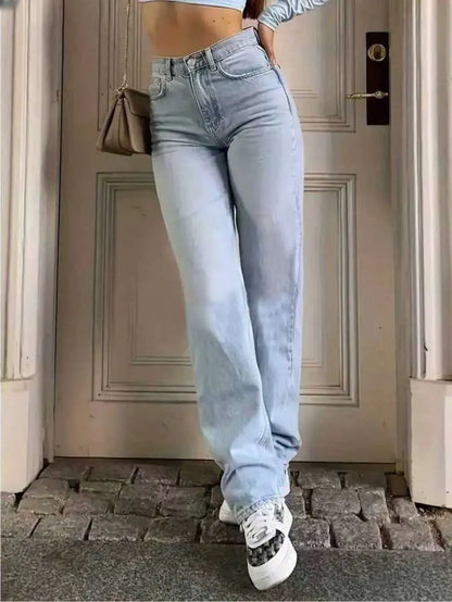 Women's High Waisted Baggy Jeans Denim Pants Y2K Aesthetic Vintage Design Loose Fit Comfortable Female Daily Casual Clothing