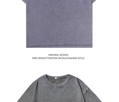 American Style Retro Heavyweight Solid Color Short Sleeved T-shirt Men Women Summer Street Trendy Washed Old Oversized Clothes