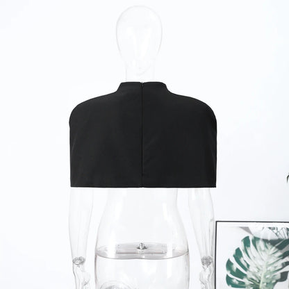 Elegant Cropped Shawl Tops Women's Short Sleeves Stand Collar Coat With Shoulder Pad 2026 New Ladies Spring Summer Solid Outwear
