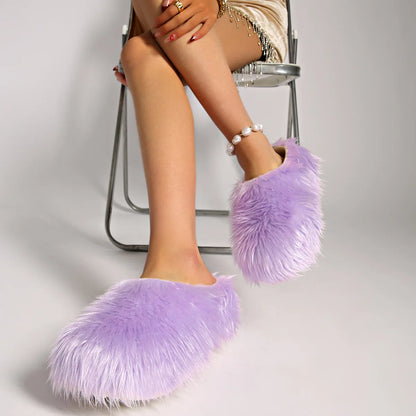 New Fur Slippers Imitation Fur Mueller Shoes Famous Height thick Soled Slippers