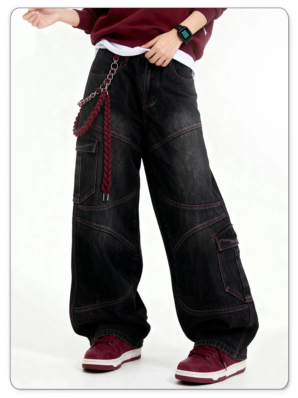 Men's American Street Retro Deconstruction Loose Wide Leg Jeans Unisex Baggy Men's Clothes Multi Pocket Skateboard Pants Jeans