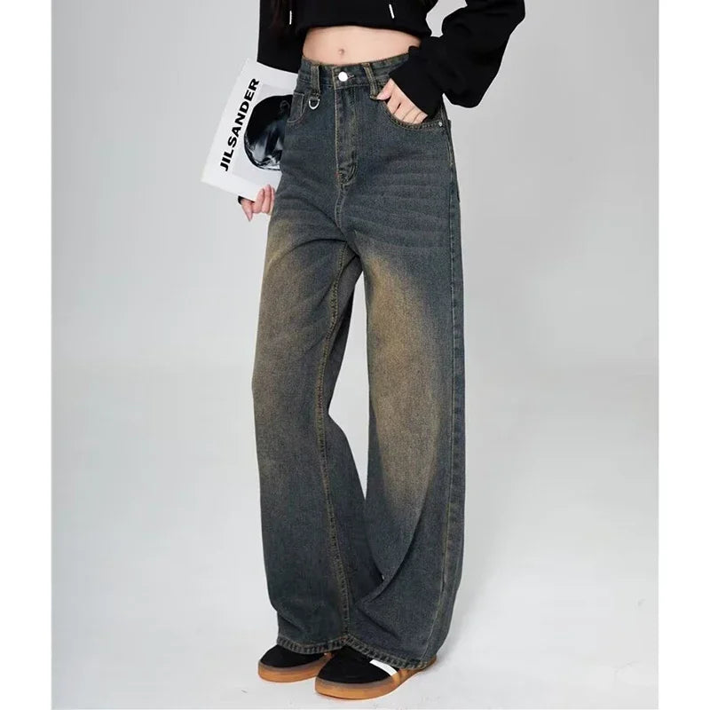 Summer Men Baggy Jeans Unisex Vintage American Style Straight Wide Leg Denim Pants Fashion Brand Hot Sale Casual Trousers