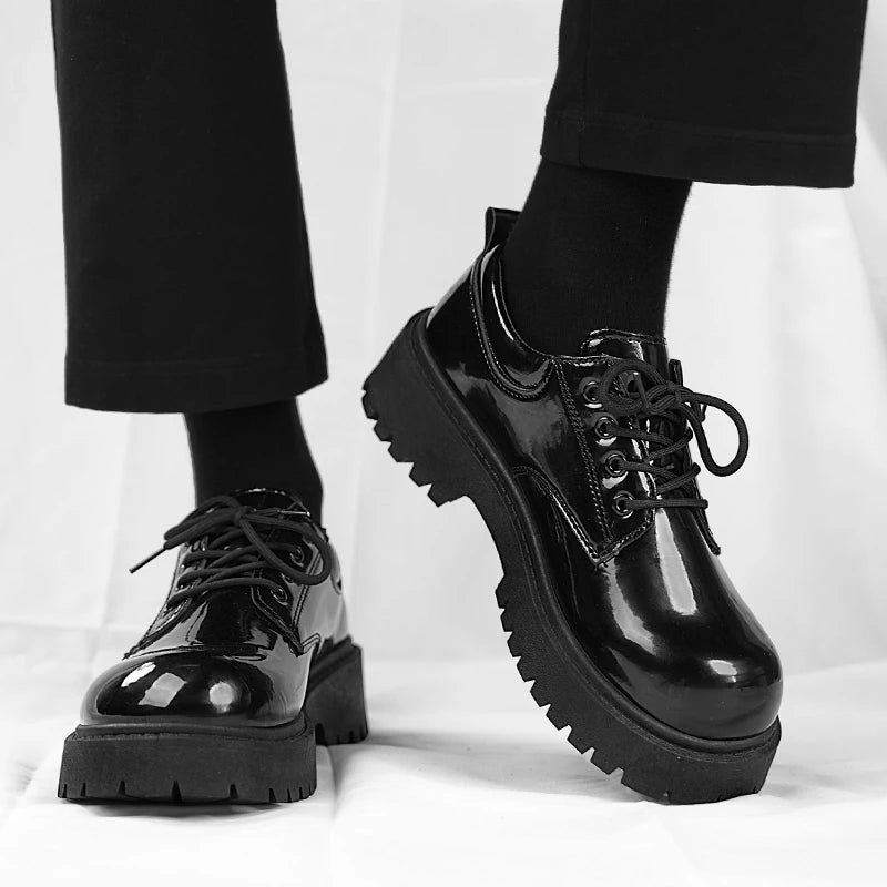 Couple's casual leather shoes Four Season thick sole anti slip comfort men's and women's workwear shoes plus size lace up shoes