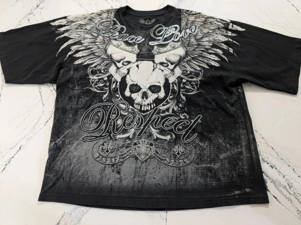 European and American men's summer Gothic skull letter print soft and breathable round neck T-shirt outdoor fashionable street t