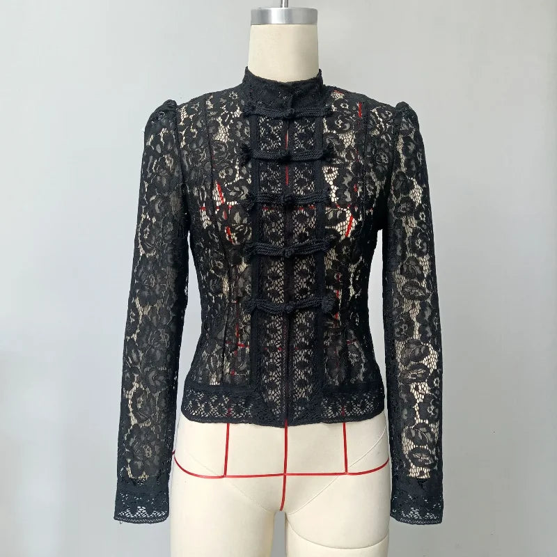 White Lace Printed Shirts Tops Women Full Sleeve Hollow Out Single Breasted Patchwork Blouse 2026 Lady Fashion Shrug Shirts New