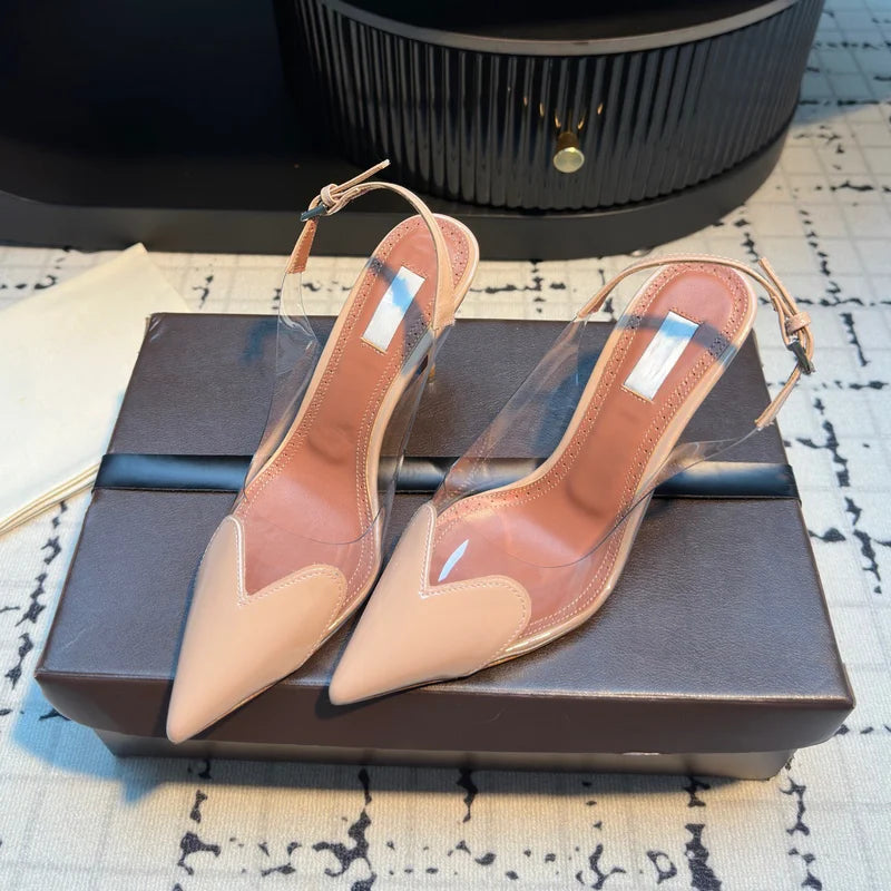 2026 New Design Heart-shaped Pointed Toe Backless Cool Shoes for Women Fashionable Transparent High-Heeled Bao Head Shoe