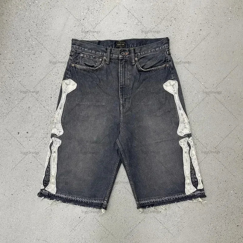 Embroidered Shorts Y2K Streetwear Man Woman Clothing Harajuku Hip Hop Baggy Denim Gym Shorts Gothic Summer Basketball Shorts