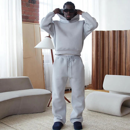 Male Autumn New 2 Piece Set Casual Solid Couple's Hooded Sweatshirt Loose Sweatpants Jogging Sweatshirt Trousers Outfits Suits ﻿