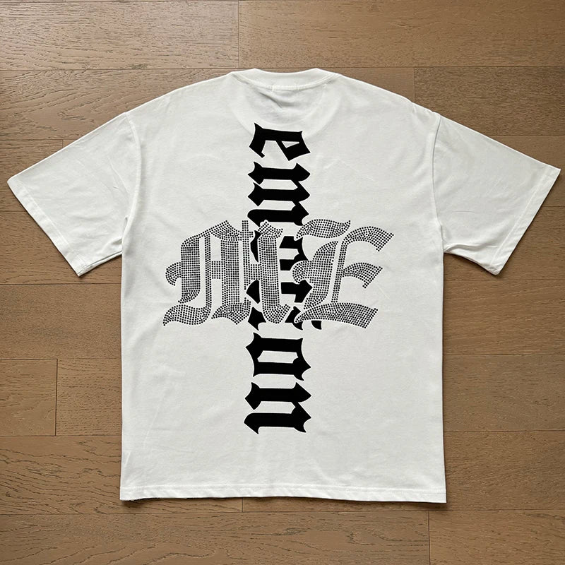 Fashion Brand MIXED EMOTION T-shirts Men Women Couple Streetwear Angel Print Summer Top Tee Round Neck Short Sleeve