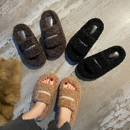 Thick Soled Plush Slippers for Autumn and Winter Versatile and Cute Fashionable and Small Waist Cotton Slippers for Home Use