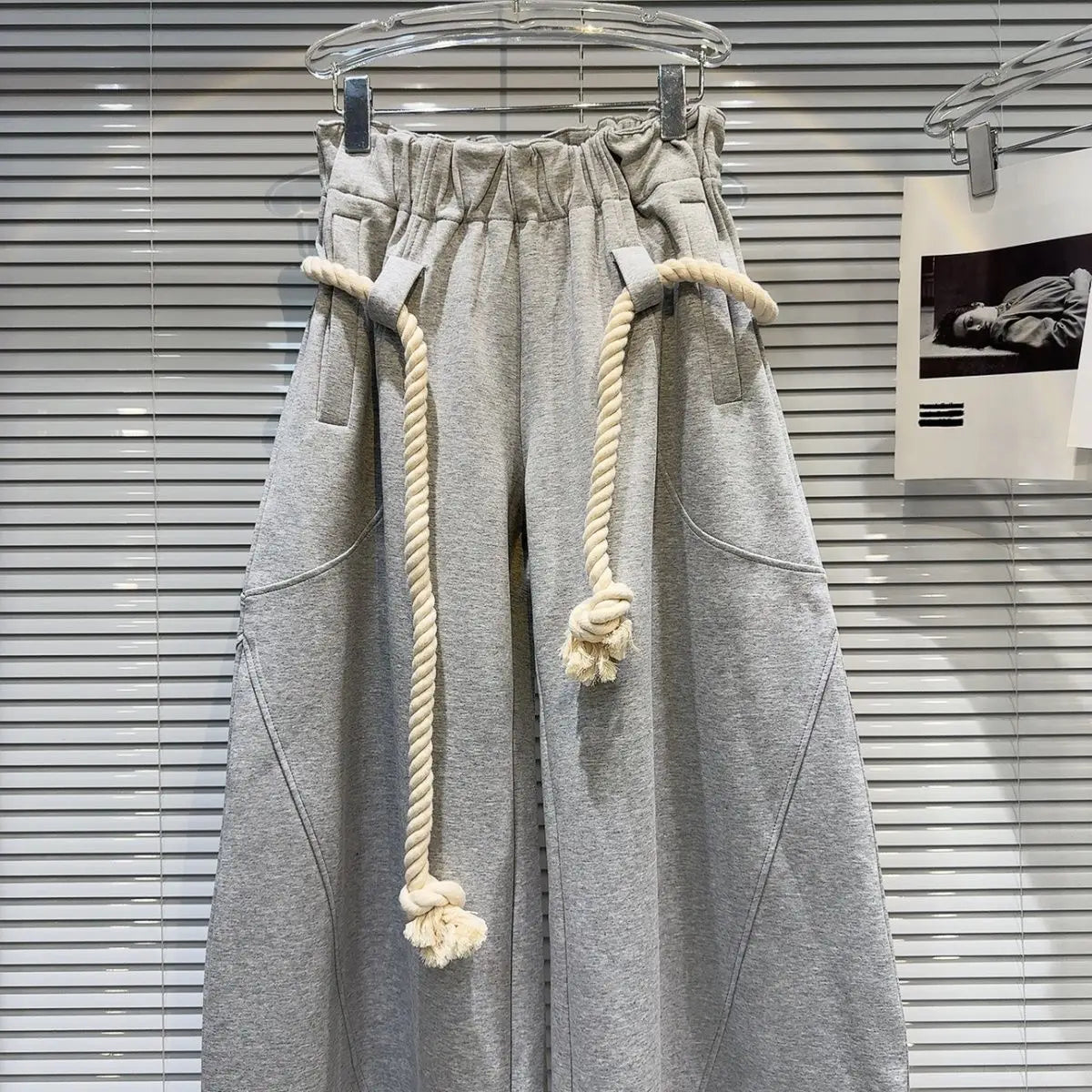2025 New Women Personalized Woven Hemp Rope Belt Loose Wide-leg Casual Pants Bloomers