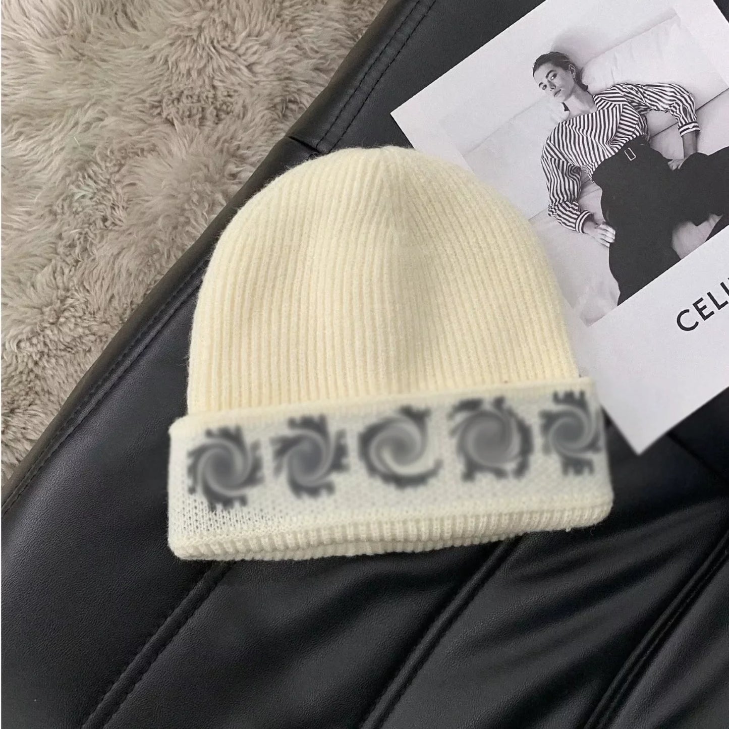 Unisex Fashion Streetwear Headwear,  Black Knitted Beanie Hat, Gothic Cross Pattern Warm Winter Cap,Soft Elastic Knit Hat 1PC