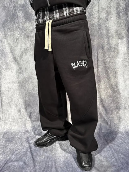 Print Wide Leg Pants Women Grey Streetwear Baggy Drawstring Sweatpants 2026