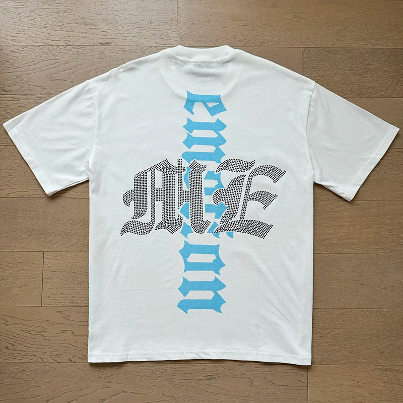 Fashion Brand MIXED EMOTION T-shirts Men Women Couple Streetwear Angel Print Summer Top Tee Round Neck Short Sleeve