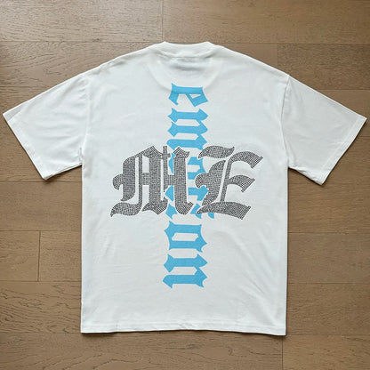 Fashion Brand MIXED EMOTION T-shirts Men Women Couple Streetwear Angel Print Summer Top Tee Round Neck Short Sleeve