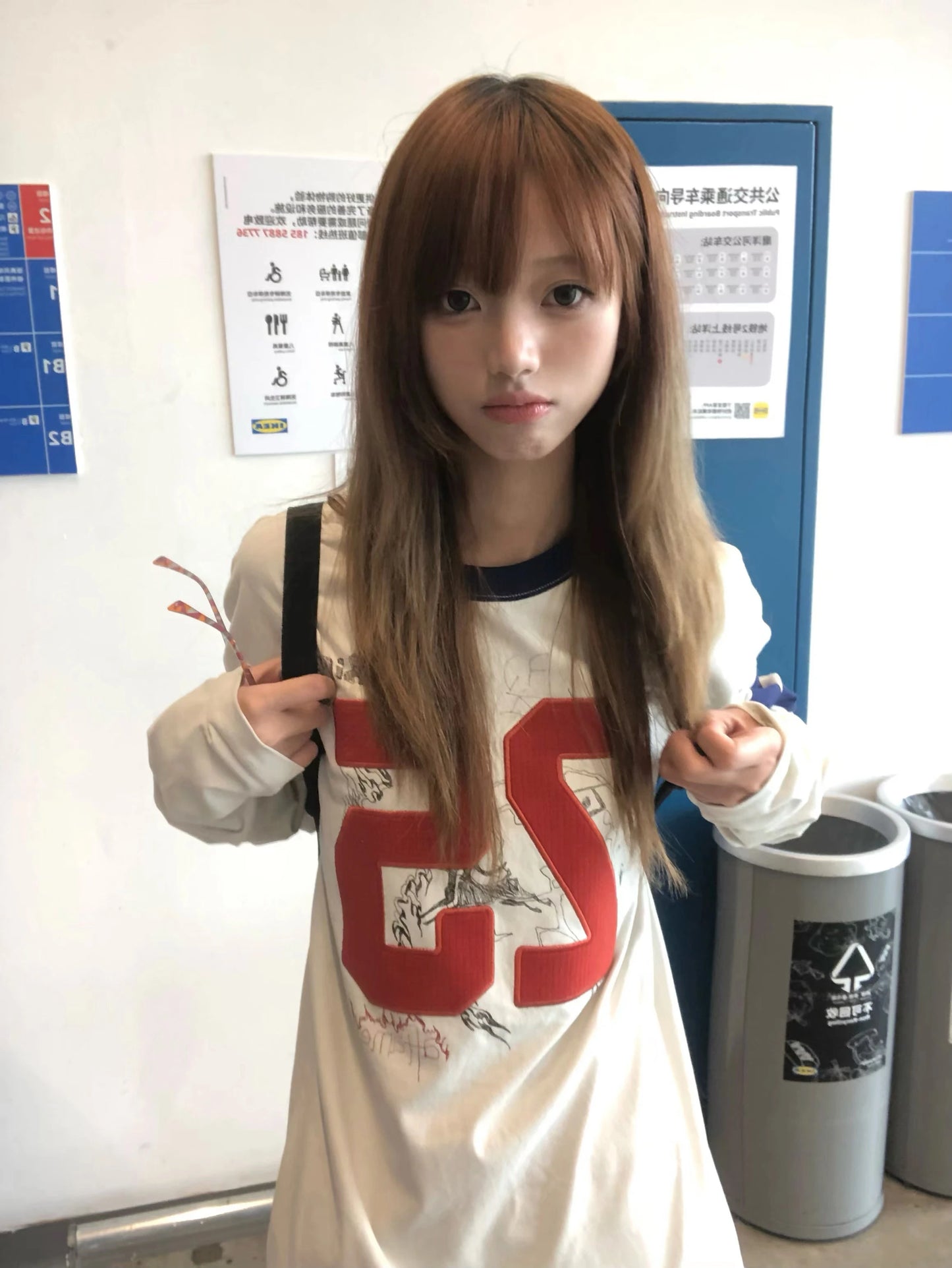 Karrram Japanese Y2k Number Print T-shirt 2000s Aesthetics Long Sleeve Jersey Tops Vintage Harajuku Streetwear American Retro