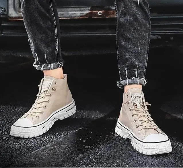Shoes for Men 2025 New Men's Canvas Shoes High Top Casual Sneakers British Style Skateboarding Vulcanized Shoes Comfort Sneakers