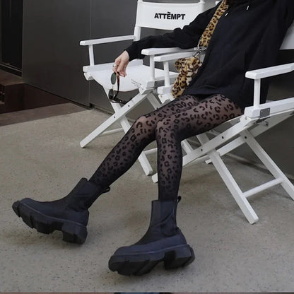 Women Sexy Thin Transparent Silky Pantyhose Gothic Black Sexy Vintage Leopard Animal Pattern Sheer Tights Seamless Stockings
