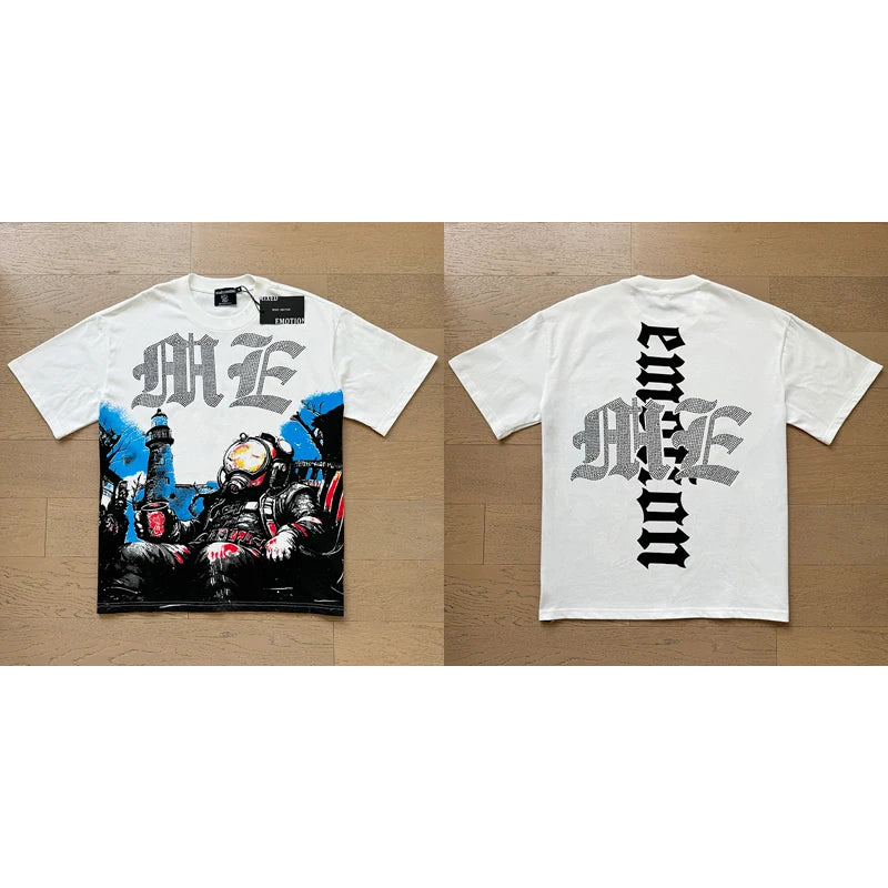 Fashion Brand MIXED EMOTION T-shirts Men Women Couple Streetwear Angel Print Summer Top Tee Round Neck Short Sleeve