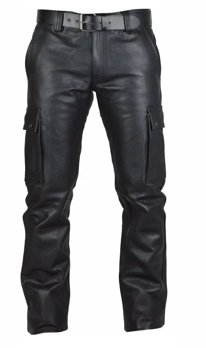 Men's Autumn Winter Pants Punk Retro Goth Slim Casual Long Pants Faux Leather Fashion Casual Solid Color Trousers Pencil Pants