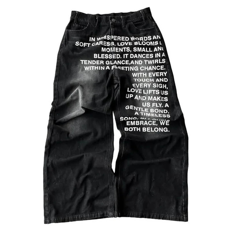 Y2K men Jeans vintage American Pattern letter jeans streetwear gothic Harajuku Hip Hop men women Fashion Casual wide leg jeans
