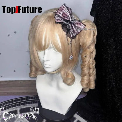 heavy industry Gothic Lolita cosplay  black pink Lolita lovely Japanese girl Harajuku subculture bow lace love pearl headband