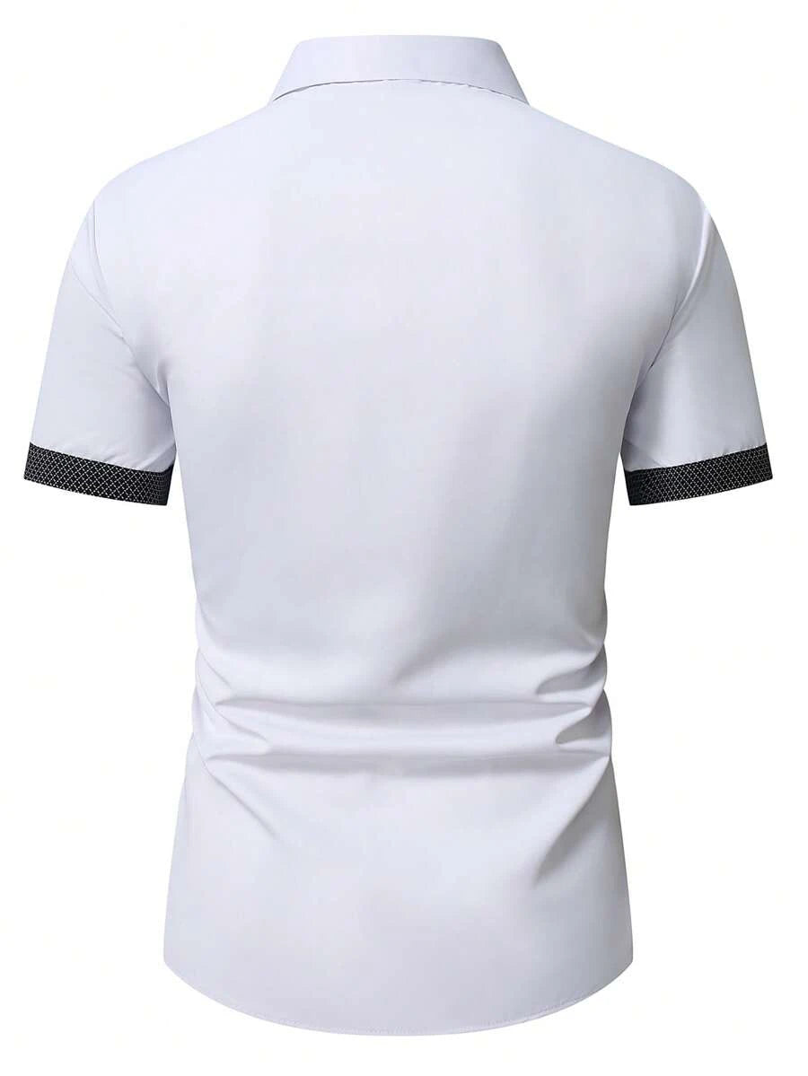 Spring Summer New Men Clothes Short Sleeve Spell Color Shirt 95% Polyester 5%Spandex