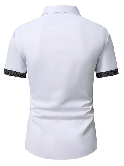 Spring Summer New Men Clothes Short Sleeve Spell Color Shirt 95% Polyester 5%Spandex