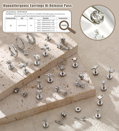 Bobisty 1pc Earrings for Sensitive Ears Surgical Stainless Steel Earrings for Women Dainty Flat Back Earring Stud Hoop Cartilage