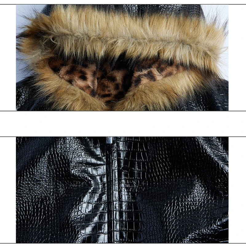 LUZHEN 2025 Winter New Original Reversible Wear Leopard Print Fur Hooded Padded Coat Men's Fashion Street Leather Parkas JY5630