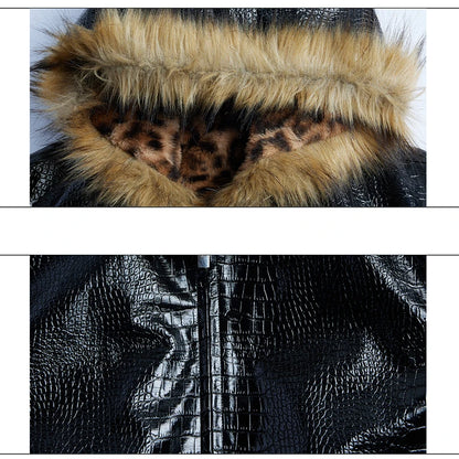 LUZHEN 2025 Winter New Original Reversible Wear Leopard Print Fur Hooded Padded Coat Men's Fashion Street Leather Parkas JY5630