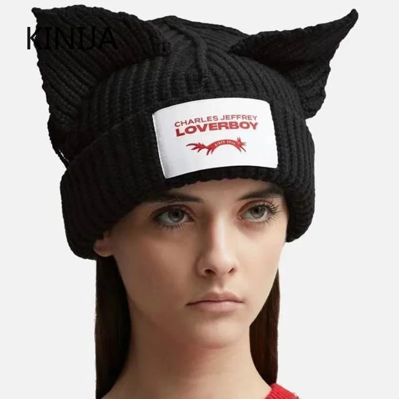 Winter Skullies Hat Unisex Cat Ear Hat Warm Crochet Knitted Hat Costume Beanie Hat Women Christmas Gift Hip-hop Cap Cold Hat
