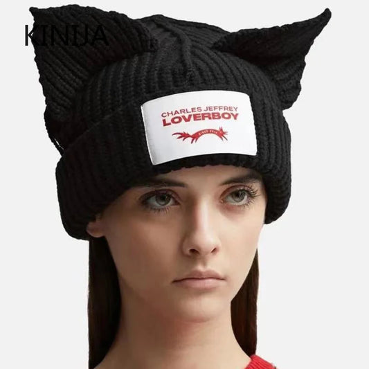 Winter Skullies Hat Unisex Cat Ear Hat Warm Crochet Knitted Hat Costume Beanie Hat Women Christmas Gift Hip-hop Cap Cold Hat
