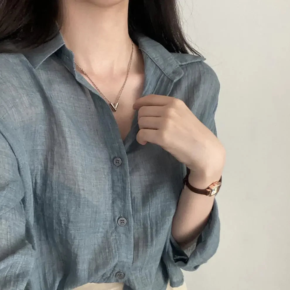 Trendy Shirt Blouse Simple Thin Pure Color Anti-UV Shirt Anti-fade Shirt Top Women Solid Color Sun Protection Shirt Streetwear