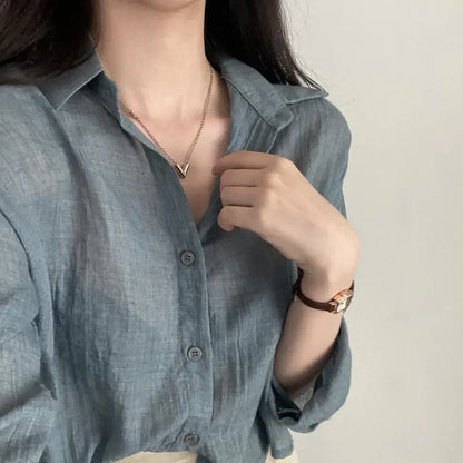 Trendy Shirt Blouse Simple Thin Pure Color Anti-UV Shirt Anti-fade Shirt Top Women Solid Color Sun Protection Shirt Streetwear