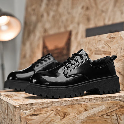 Couple's casual leather shoes Four Season thick sole anti slip comfort men's and women's workwear shoes plus size lace up shoes