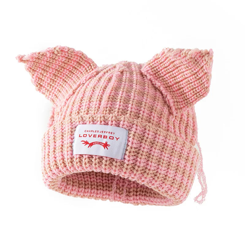 Winter Skullies Hat Unisex Cat Ear Hat Warm Crochet Knitted Hat Costume Beanie Hat Women Christmas Gift Hip-hop Cap Cold Hat