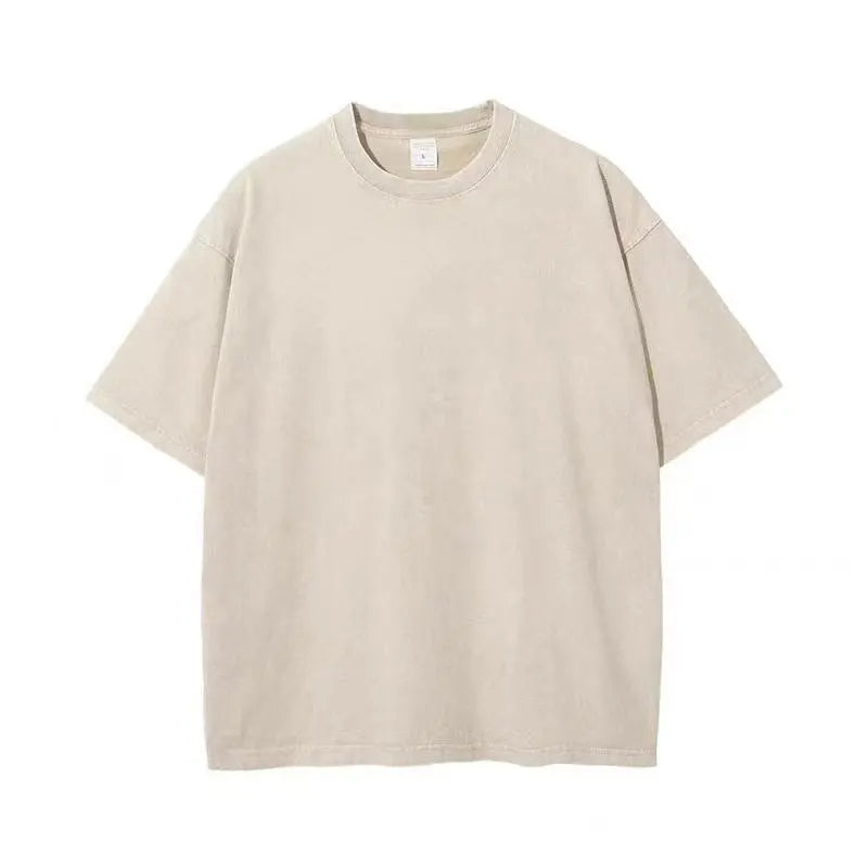 American Style Retro Heavyweight Solid Color Short Sleeved T-shirt Men Women Summer Street Trendy Washed Old Oversized Clothes