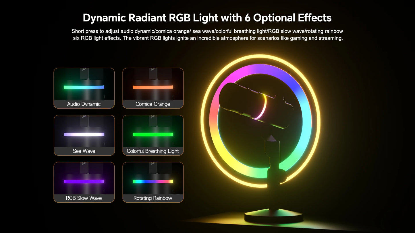 COMICA D10/D10 PRO RGB Cardioid USB/XLR Dynamic Desktop Gaming Mic Wired/Wireless Microphone for Streaming Interview Podcast