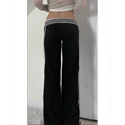 2026 Spring Summer  Women High Street American Retro Flared Pants Y2k Low Rise Long Trousers College Harajuku 2000s Bell Bottom