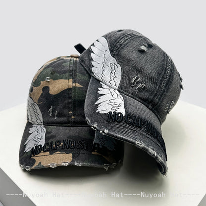 Korean Embroidered Letters Dual-bladed Angel Wings Baseball Hats New Men Women Sunshade Retro Versatile Fashion Peaked Caps ins