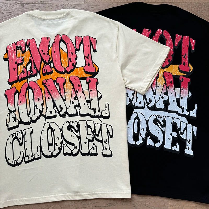 Fashion Brand MIXED EMOTION T-shirts Men Women Couple Streetwear Angel Print Summer Top Tee Round Neck Short Sleeve