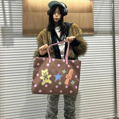 Brand Portrait Print Tote Bag Large Capacity Top-handle Shopper Bag Fashion Pvc Kraft Paper Shoulderbag Waterproof Pouch Storage