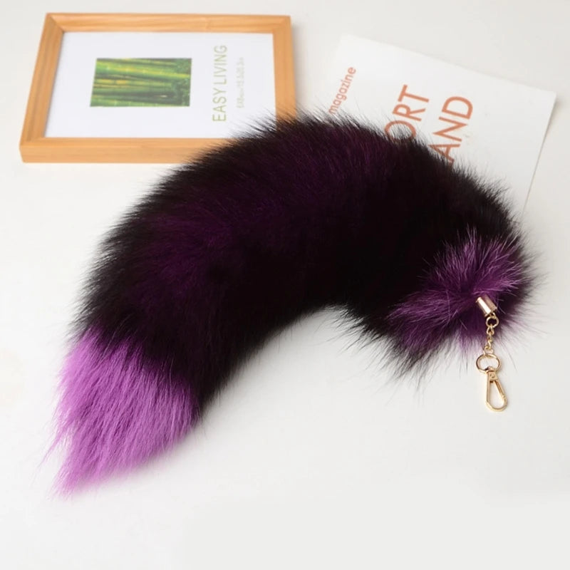 Plush-Fox Tail Keychain Furry Racoon Tail Keyring Keychain 28cm Animal Tail Key-Pendant Pompoms Keyring Holder Bag-Decor
