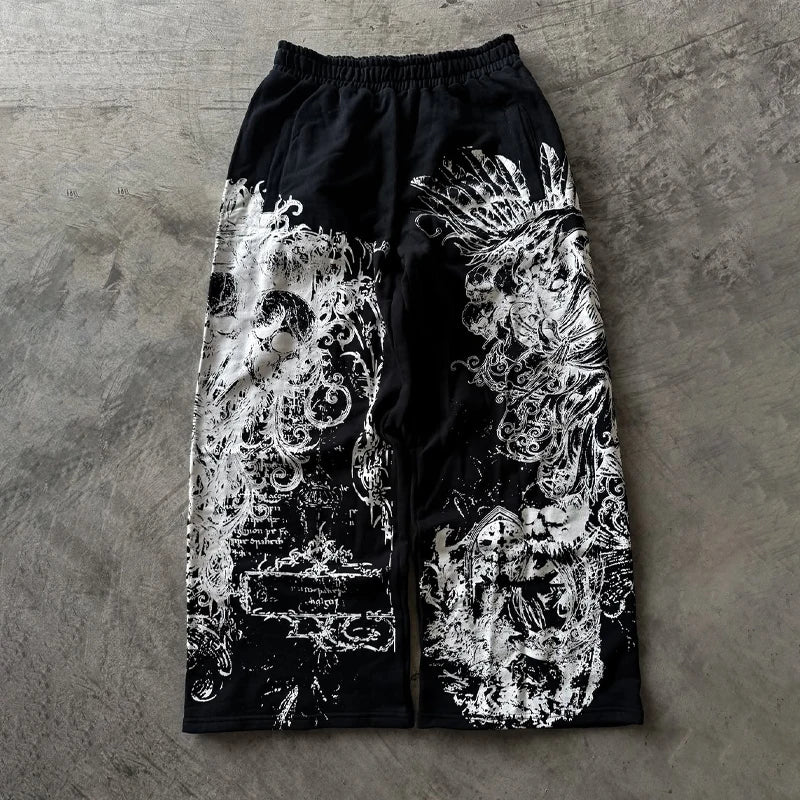 Y2K Retro Casual Pants Gothic Skull Direct Spray Printing Floor Pants Oversized Unisex Streetwear Fashion Men's Clothing Joggers